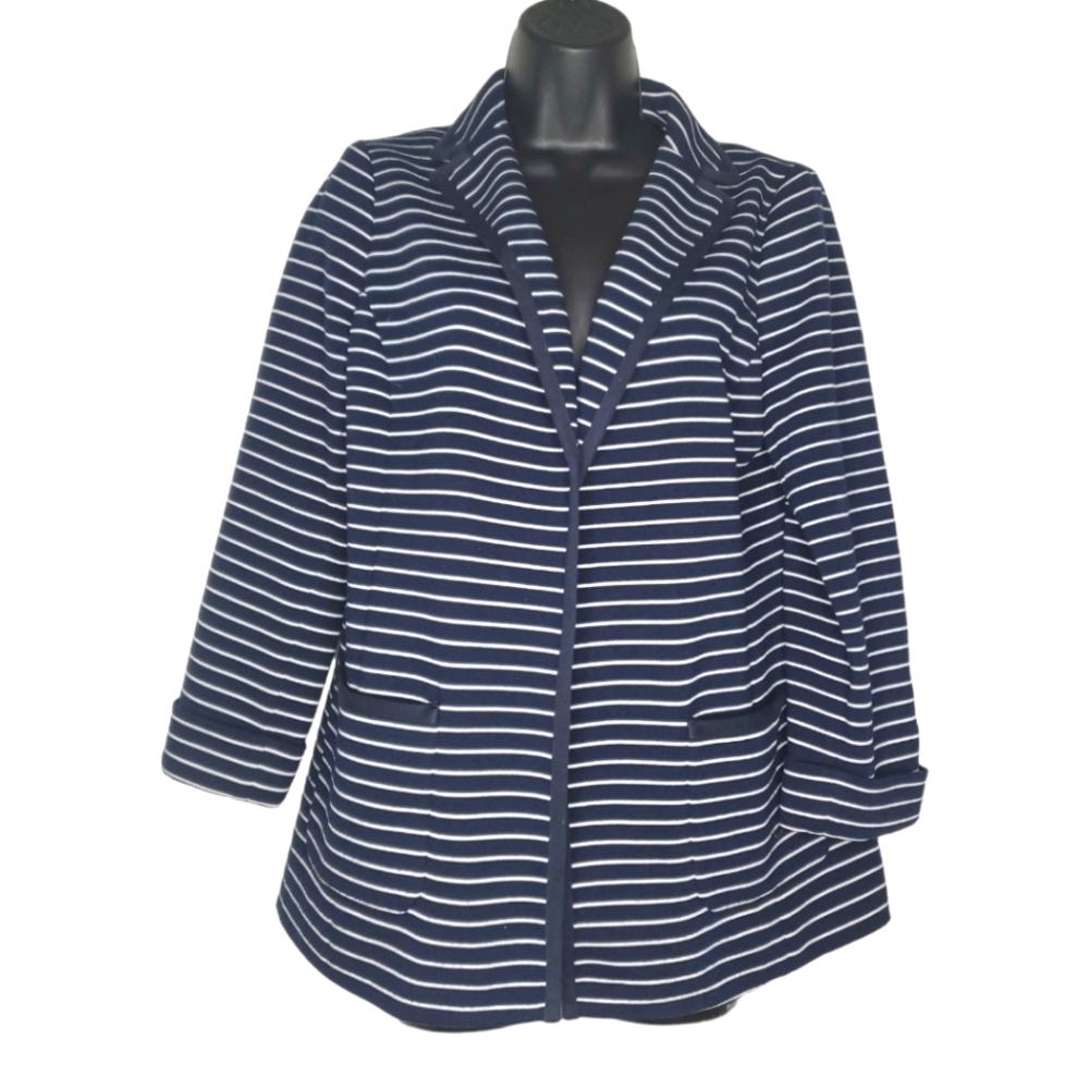 TALBOTS Navy White Stripped Blazer Size S Petite